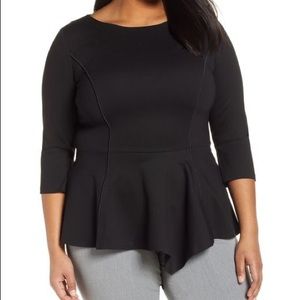 Eloquii 16 Black 9 To 5 Asymmetrical Peplum Blouse